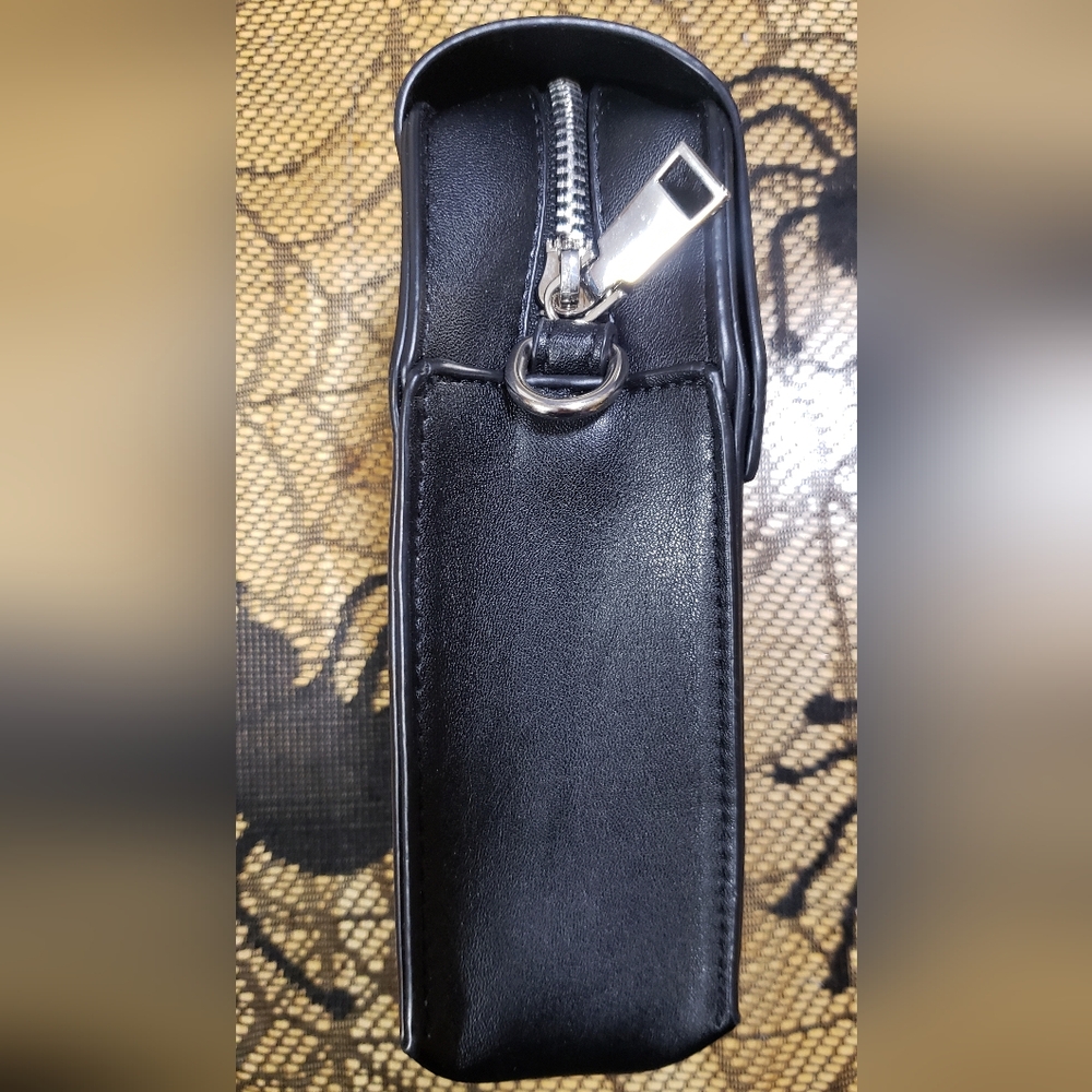Mini Black Faux Leather Crossbody Bag with Silver Hardware - Picture 7 of 8